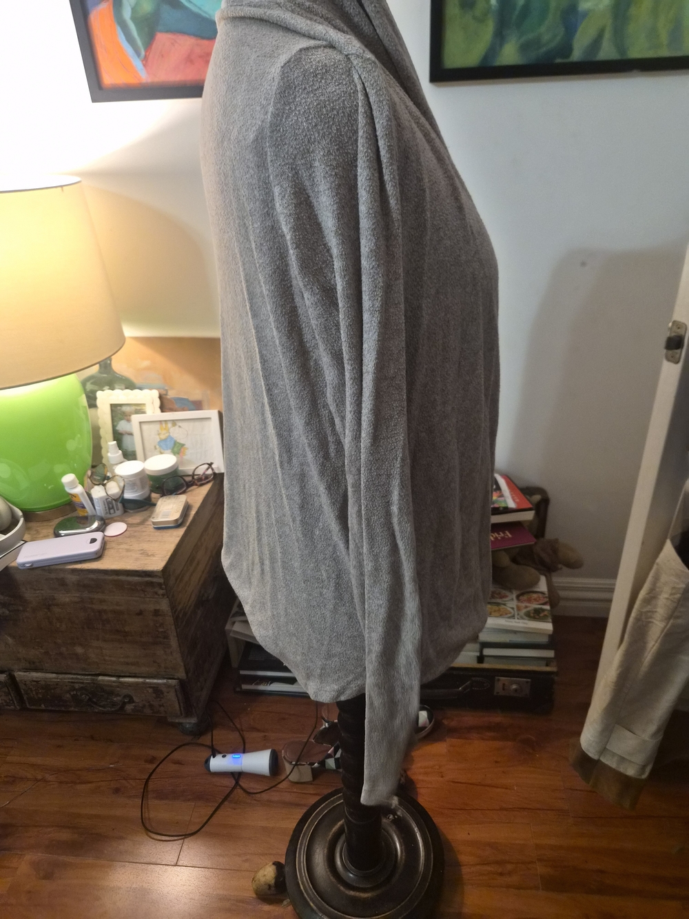 Gray V-Neck Draped Wrap Sweater - Picture 2 of 4